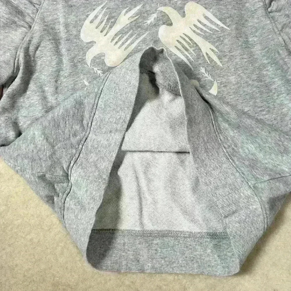 ANTHROPOLOGIE Jason Yun Peace Dove Ruched Gray Puff Sleeve Sweatshirt Women XS - Picture 7 of 11